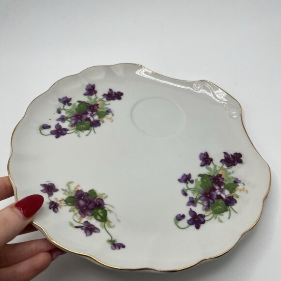 Norcrest Fine China Japan Floral Violet Tea Cup & Scallop Saucer Set Vtg Boho - Picture 3 of 9